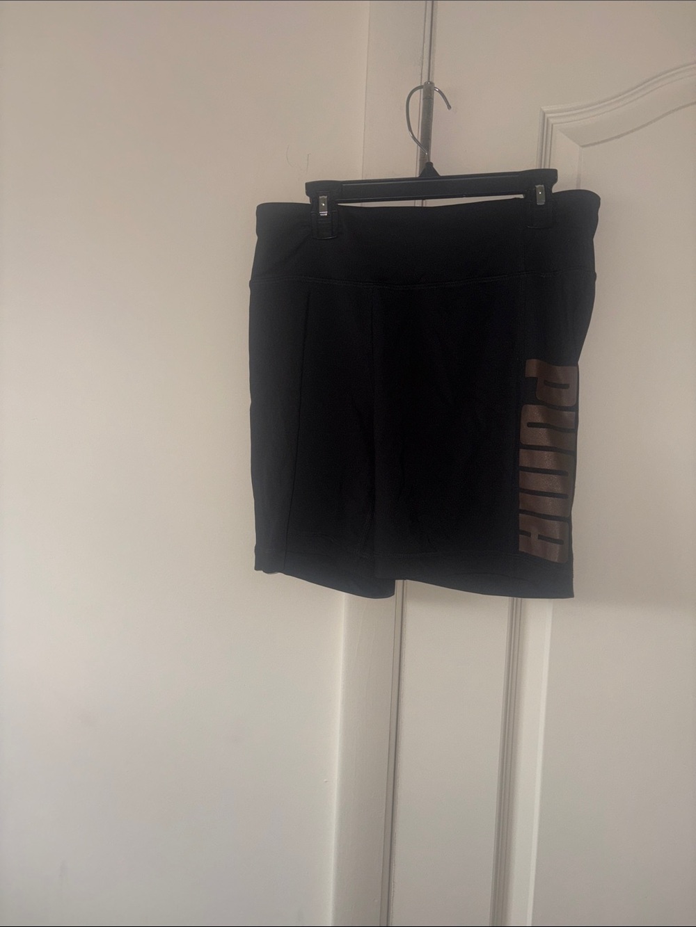 Puma Black Bike Shorts with Bronze Logo Print
